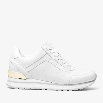 Michael Kors MK Billie Crocodile Embossed Leather and Canvas Trainer – Optic White (43S3BIFS4D-1999)