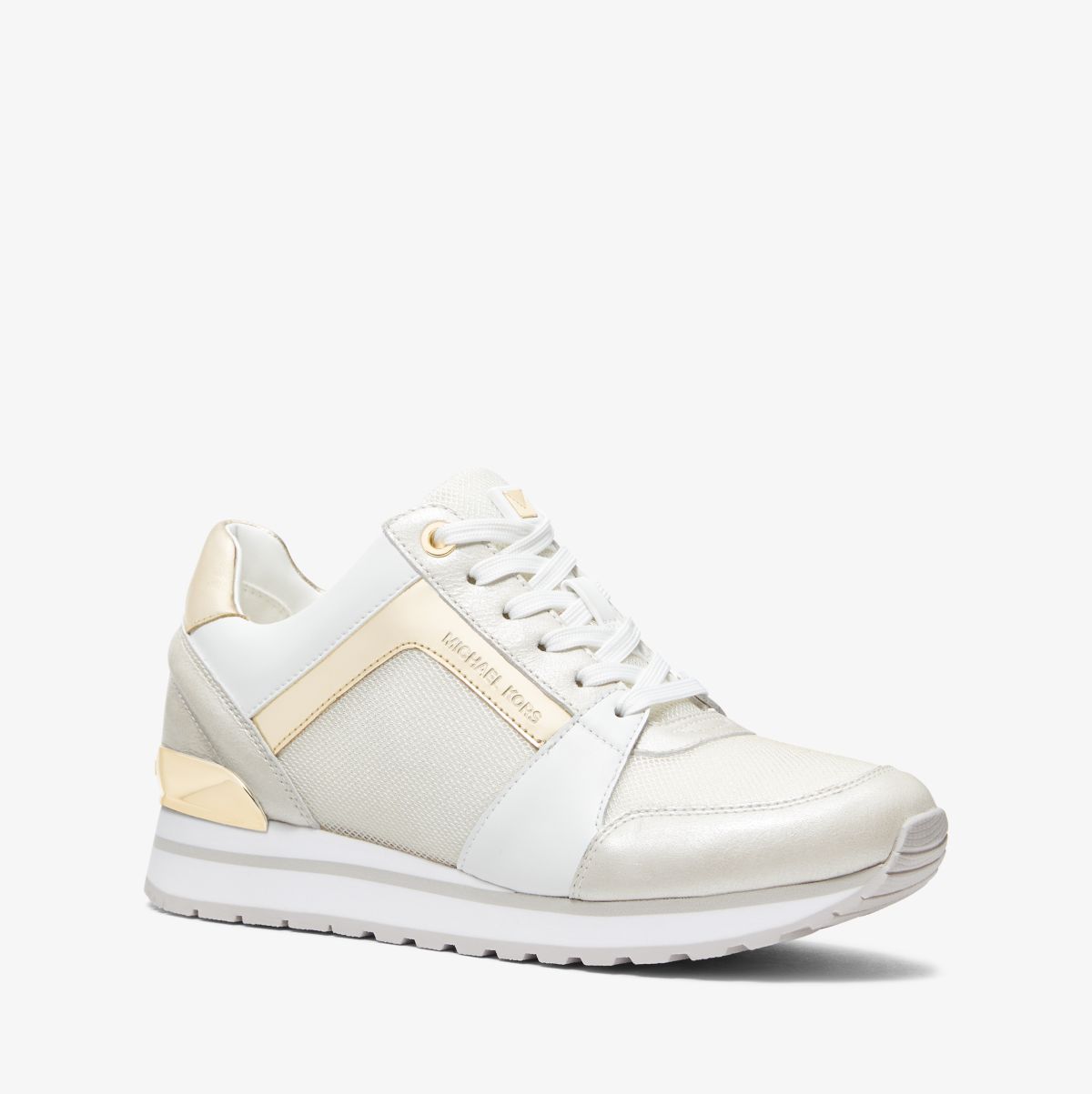 Michael Kors MK Billie Metallic Leather and Canvas Trainer – Pl Gld Multi (43S3BIFS5D-8236)