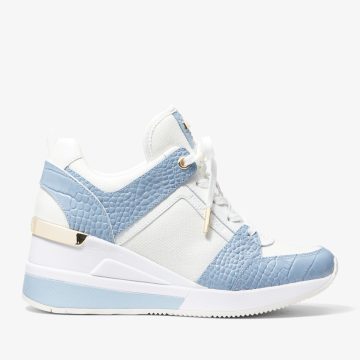 Michael Kors MK Georgie Leather and Canvas Trainer – Pale Blue Multi (43S3GEFS2D-2615)