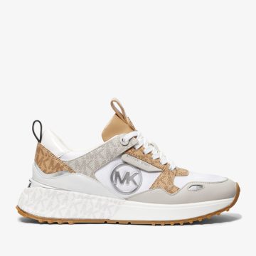 Michael Kors MK Theo Leather and Two-Tone Logo Trainer – Camel Combo (43S3THFS1D-0251)