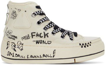 R13 Beige Double Grommet Kurt High-Top Sneakers (R13S5030M-S047C)