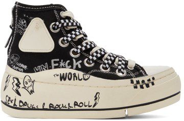 R13 Black Graffiti Double Grommet Kurt Sneakers (R13S5030-S048C)