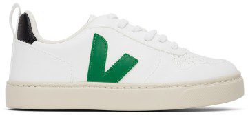 VEJA Kids White & Green Vegan V-10 Lace-Up Sneakers (CX0711928)
