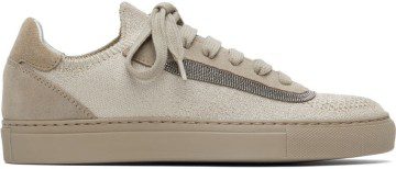Brunello Cucinelli Taupe Glitter Sneakers (MZ34G2137)