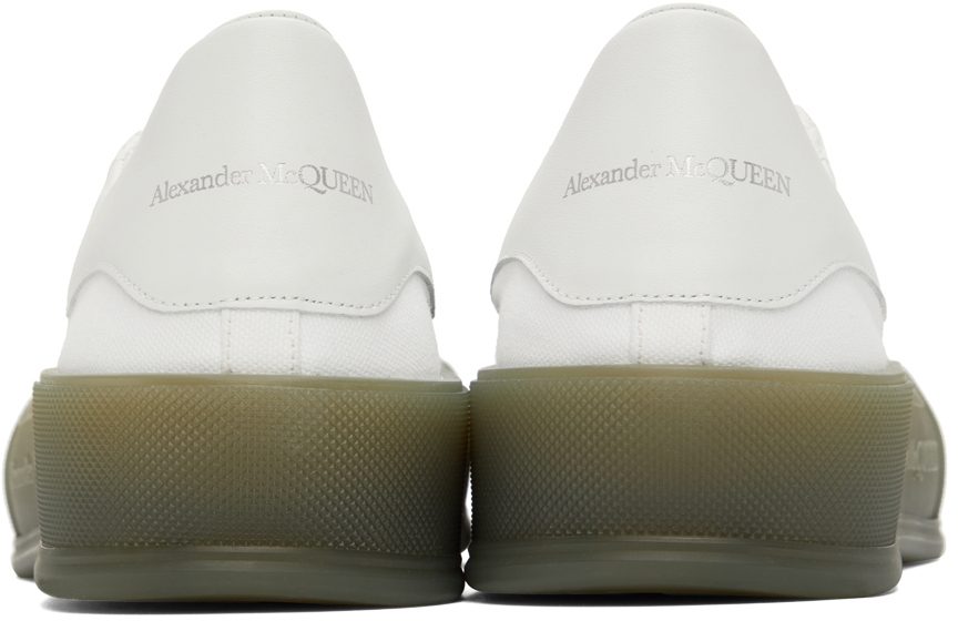 Alexander McQueen White & Khaki Deck Plimsoll Low Sneakers (667819W4MVW)