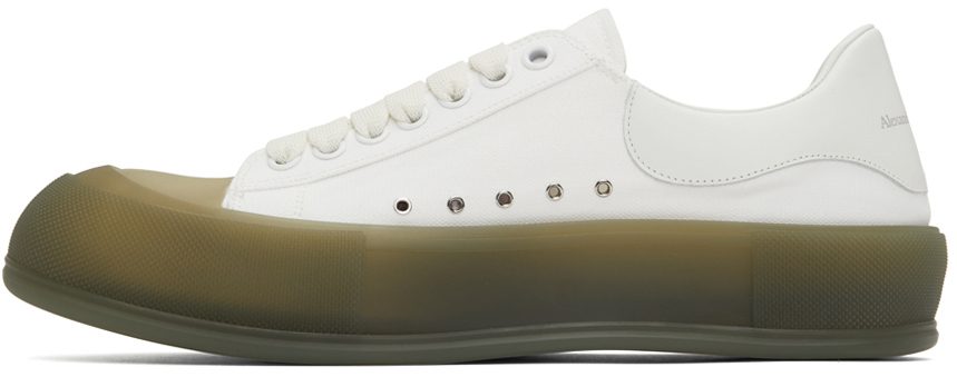 Alexander McQueen White & Khaki Deck Plimsoll Low Sneakers (667819W4MVW)