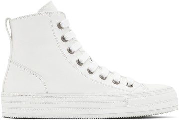 Ann Demeulemeester White Leather Raven Sneakers (2201-W-N01-385-001)