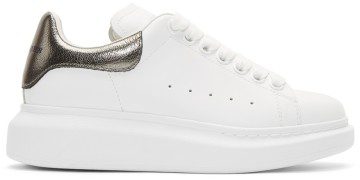 Alexander McQueen White & Gunmetal Metallic Oversized Sneakers (553770WHFBU)