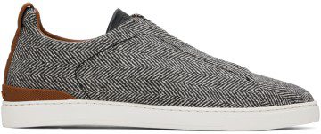 ZEGNA White & Navy Triple Stitch Sneakers (LHTBA-S5346Z)