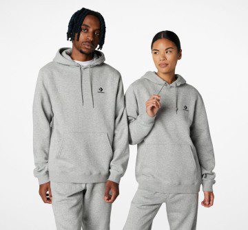 Converse Converse Go-To Embroidered Star Chevron Fleece Hoodie met standaardpasvorm Vintage Grey Heather (10024509-A06)