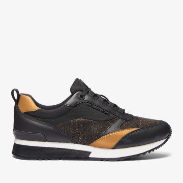 Michael Kors MK Allie Stride Glitter Chain Mesh and Canvas Trainer – Black/bronze (43F3ALFS3D-9619)