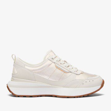 Michael Kors MK Flynn Metallic Leather Trainer – Cream (43F3FYFS1M-0141)