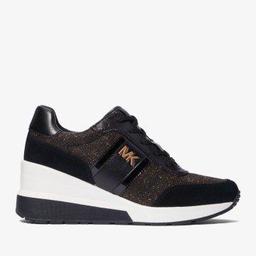 Michael Kors MK Mabel Glitter Mesh and Suede Trainer – Black/bronze (43F3MBFSBD-9619)
