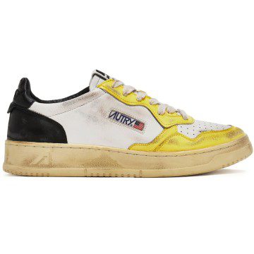 Autry Medalist Leather Low Super Vintage White Yellow Black (Women’s) (AVLW-SV19)