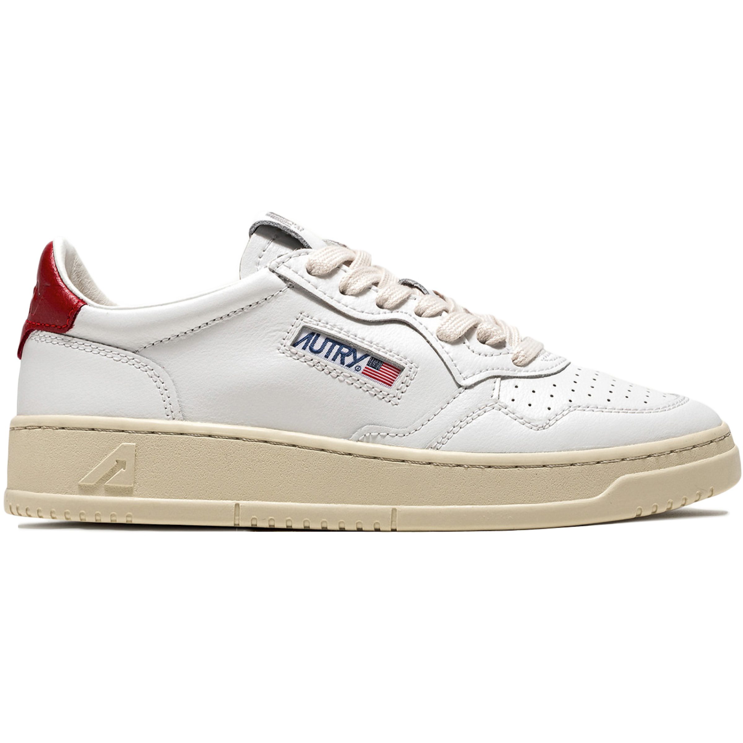 Autry Medalist Leather Low White Red (AULM-LL21)