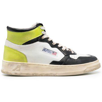 Autry Medalist Leather Mid Super Vintage White Lime Green Black (AVMM-SV14)