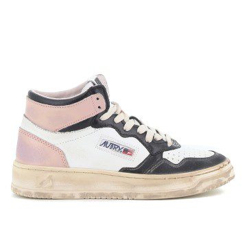 Autry Medalist Leather Mid Super Vintage White Pink Black (Women’s) (AVMW-SV01)