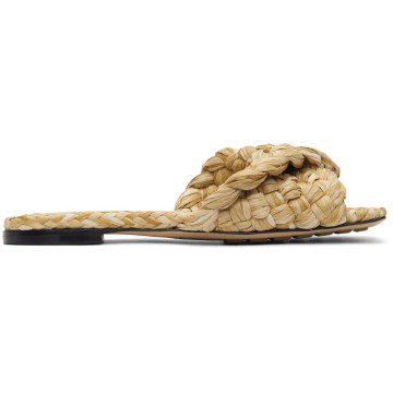 Bottega Veneta Raffia Stretch Flat Sandals Macadamia (Women’s) (651860V0GM02627)