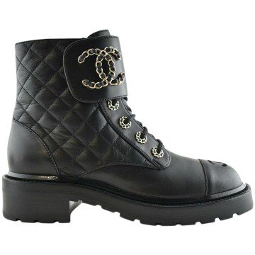 Chanel Quilted Combat Boot Black Leather (G36424 X56232 94305)