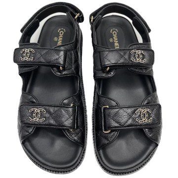 Chanel Quilted Dad Sandal Black Leather (G35927 X56140 94305)