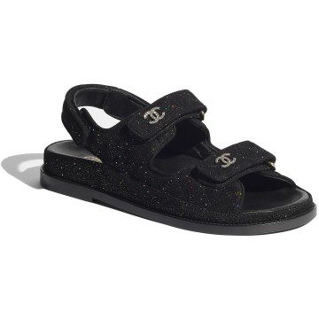 Chanel Sparkle Sandal Black Silver Suede Kidskin (G35927 X56896 K5579)