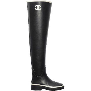 Chanel Thigh High Rubber Rain Boots Black (G39625 X56326 K5255)
