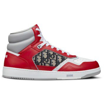 Dior B27 High Red Gray and White Smooth Calfskin with Beige and Black Dior Oblique Jacquard (3SH133ZIR_H360)