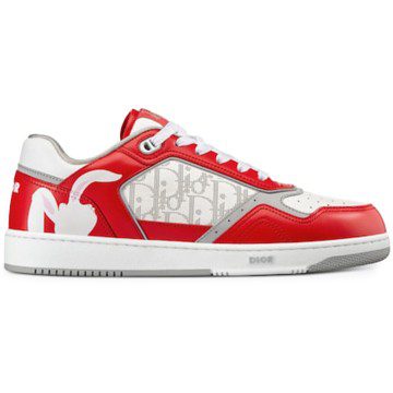 Dior B27 Low ERL Red and White Smooth Calfskin and White Dior Oblique Galaxy Leather with Rabbit Motif (3SN272ZWB_H300)
