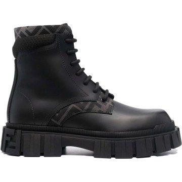 Fendi Monogram Pattern Lace Up Boots Black (FEN221FBS00101BCK)
