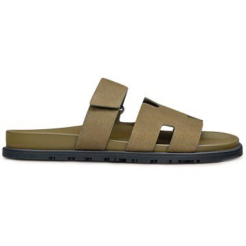 Hermes Chypre Sandal Vert Army Suede Goatskin (M) (H211907Z)