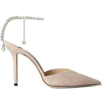 Jimmy Choo Saeda 100mm Pump Crystal Embellished Ballet Pink Suede (SAEDA100EWA-Ballet Pink)