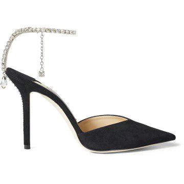 Jimmy Choo Saeda 100mm Pump Crystal Embellished Black Suede (SAEDA100EWA-Black)