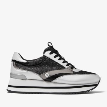 Michael Kors MK Mariah Glitter Chain Mesh and Metallic Sneakers – Black (43F2MRFSAS-0001)