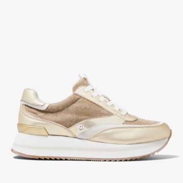 Michael Kors MK Mariah Glitter Chain Mesh and Metallic Sneakers – Pale Gold (43F2MRFSAS-0705)