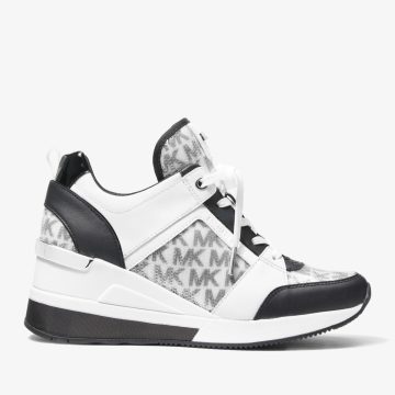 Michael Kors MK Georgie Sequined Mixed-Media Trainer – Optic White/blk (43R3GEFS2Y-2999)