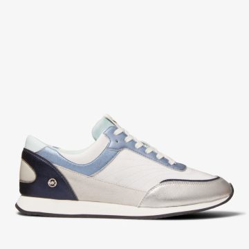 Michael Kors MK Callan Metallic Mixed-Media Trainers – Silver (43T2CNFS3D-0040)