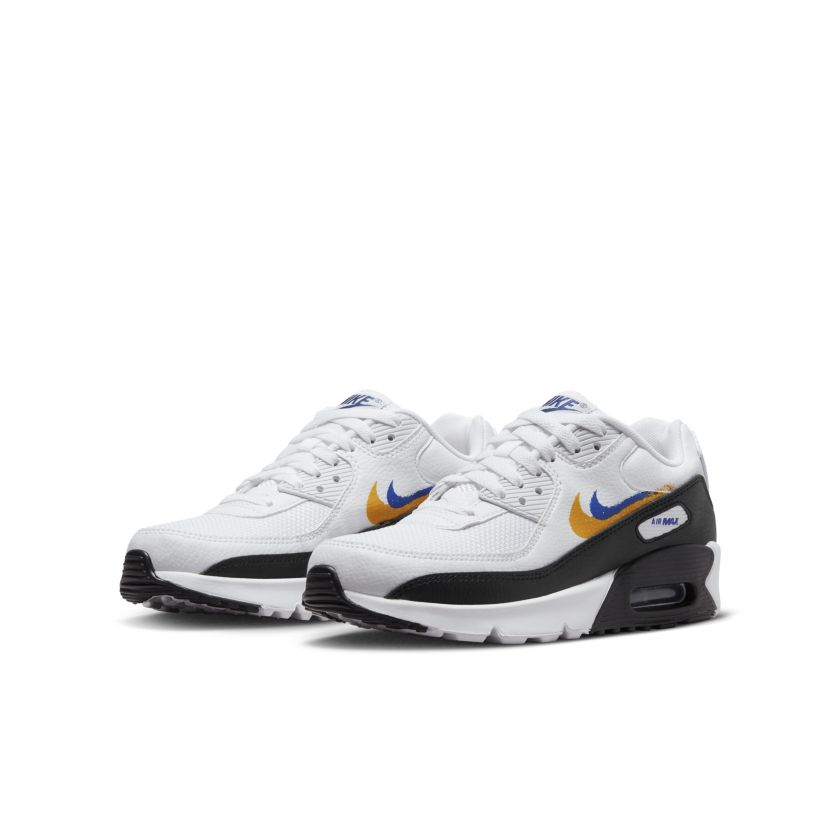 Nike Air Max 90 Double Swoosh White Black Gold Royal (GS) (FJ4592-100)