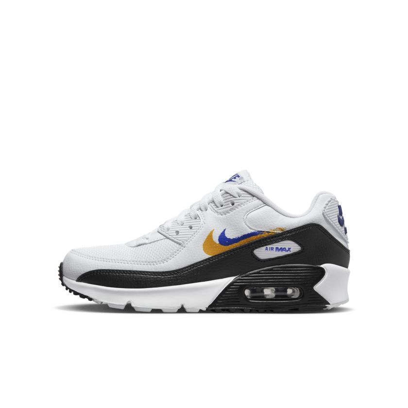 Nike Air Max 90 Double Swoosh White Black Gold Royal (GS) (FJ4592-100)
