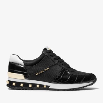 Michael Kors MK Allie Studded Mixed-Media Trainer – Black (43F1ALFS1D-0001)