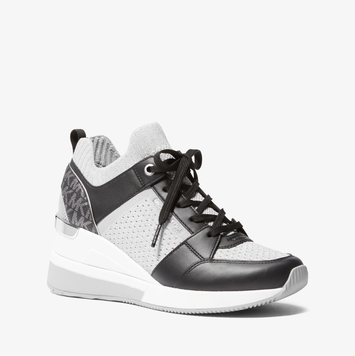 Michael Kors MK Georgie Stretch Knit and Leather Trainer – Black/silver (43H3GEFS4D-0041)
