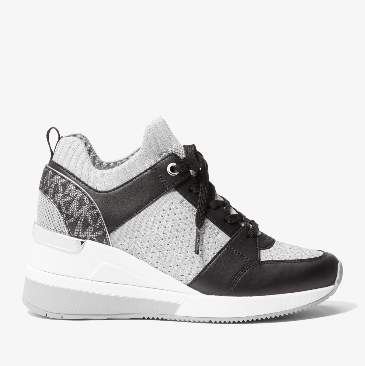 Michael Kors MK Georgie Stretch Knit and Leather Trainer – Black/silver (43H3GEFS4D-0041)
