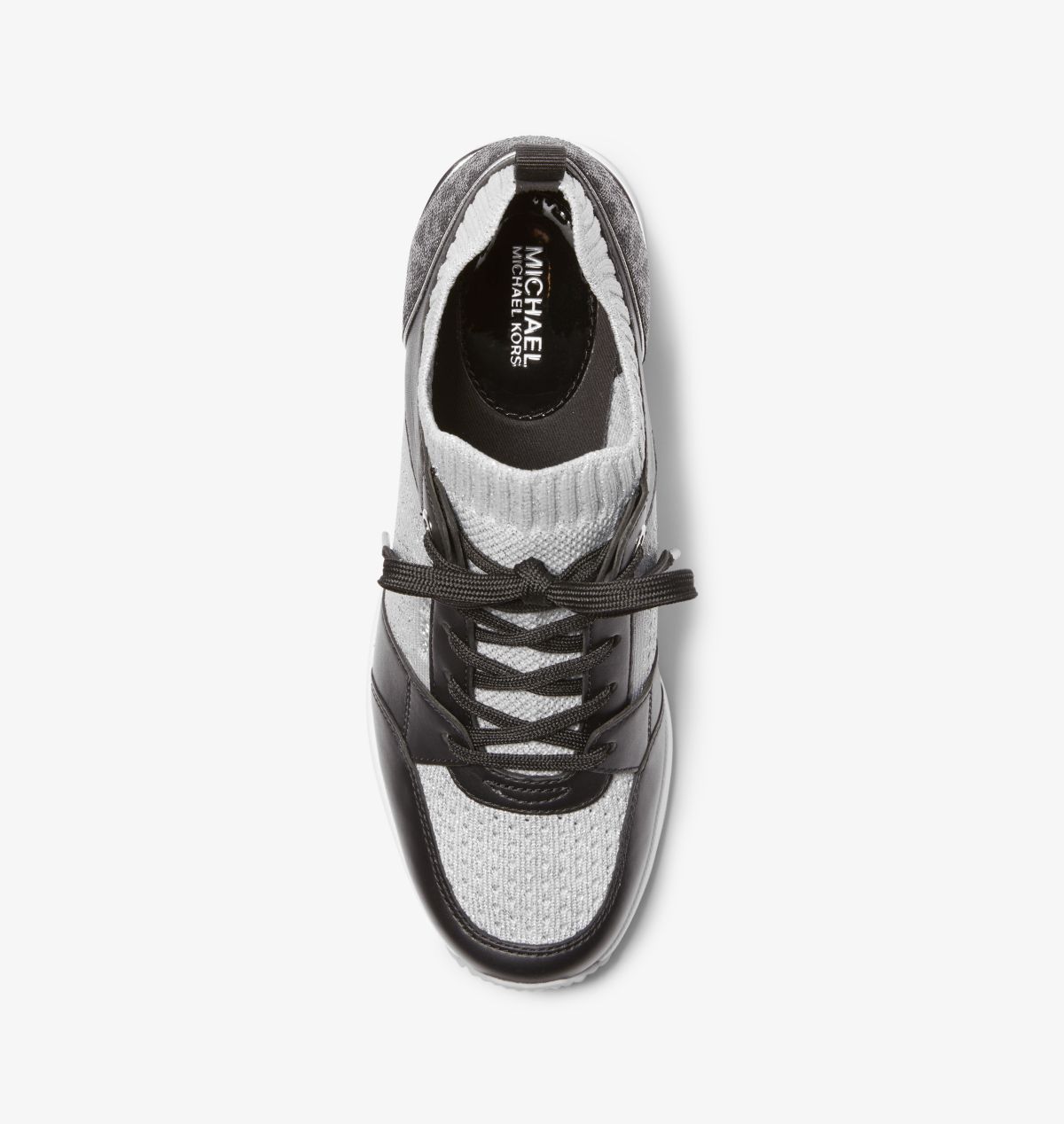 Michael Kors MK Georgie Stretch Knit and Leather Trainer – Black/silver (43H3GEFS4D-0041)