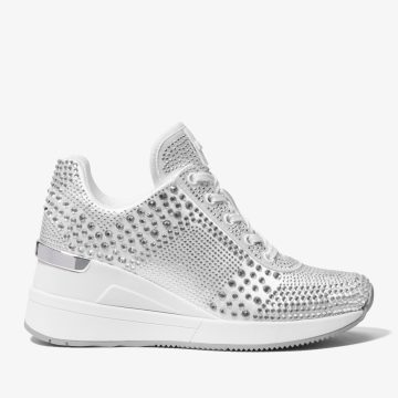 Michael Kors MK Georgie Crystal Embellished Satin Trainer – Optic White (43H3GEFS5D-1999)