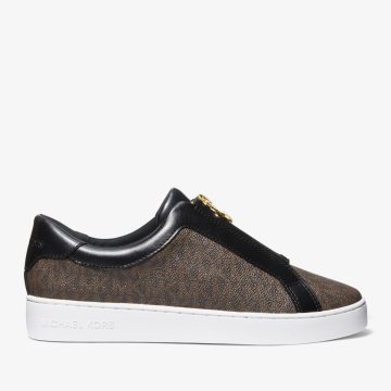 Michael Kors MK Keaton Signature Logo Zip-Up Trainers – Brown (43R4KTFP2B-0200)