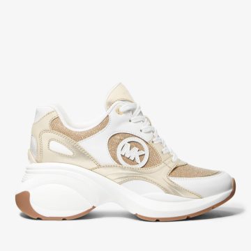 Michael Kors MK Zuma Glitter Chain Mesh and Metallic Trainer – Pale Gold (43R4ZUFS4D-0705)