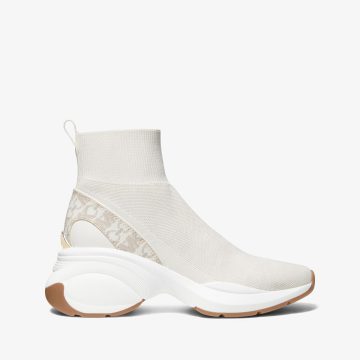 Michael Kors MK Zuma Stretch Knit and Empire Signature Logo Sock Trainers – Vanilla (43R4ZUFE5D-0150)