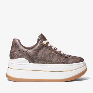 Michael Kors MK Hayes Empire Signature Logo Platform Trainers – Brown (43R4HYFS1B-0200)