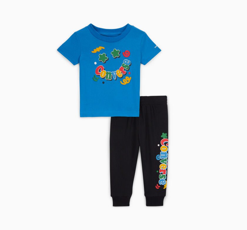 Converse Squiggle T-Shirt & Joggers Set Zwart (10027468-A01)