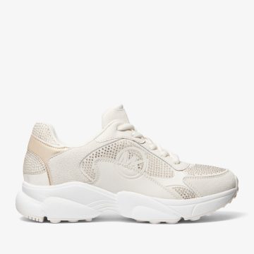 Michael Kors MK Sami Embellished Scuba and Leather Trainer – Cream (43S4SMFSDD-0141)