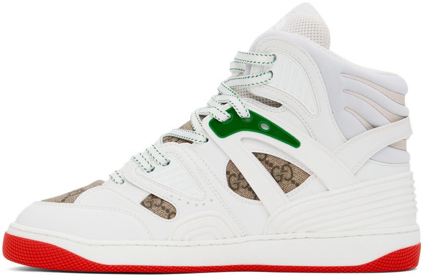 Gucci White ‘Gucci Basket’ Interlocking G Sneakers (673077 2SHG0)